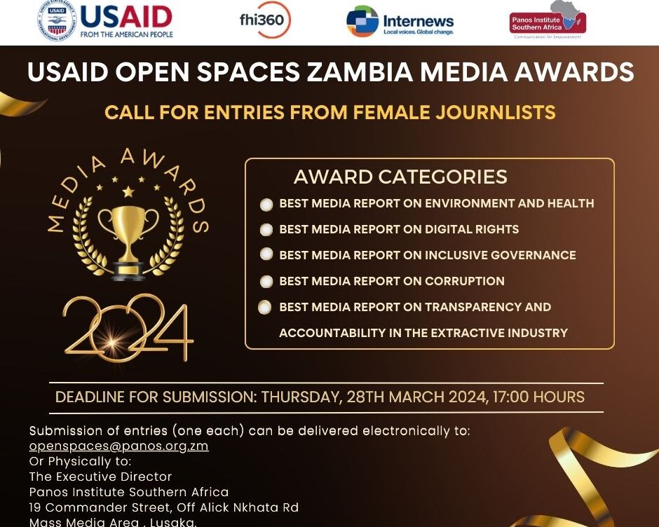 Call for Entries from Female Journalists – Open Spaces Zambia Media Awards 2024